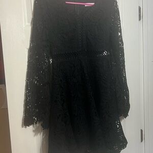 Vera Wang Black Lace Long Sleeve Dress
